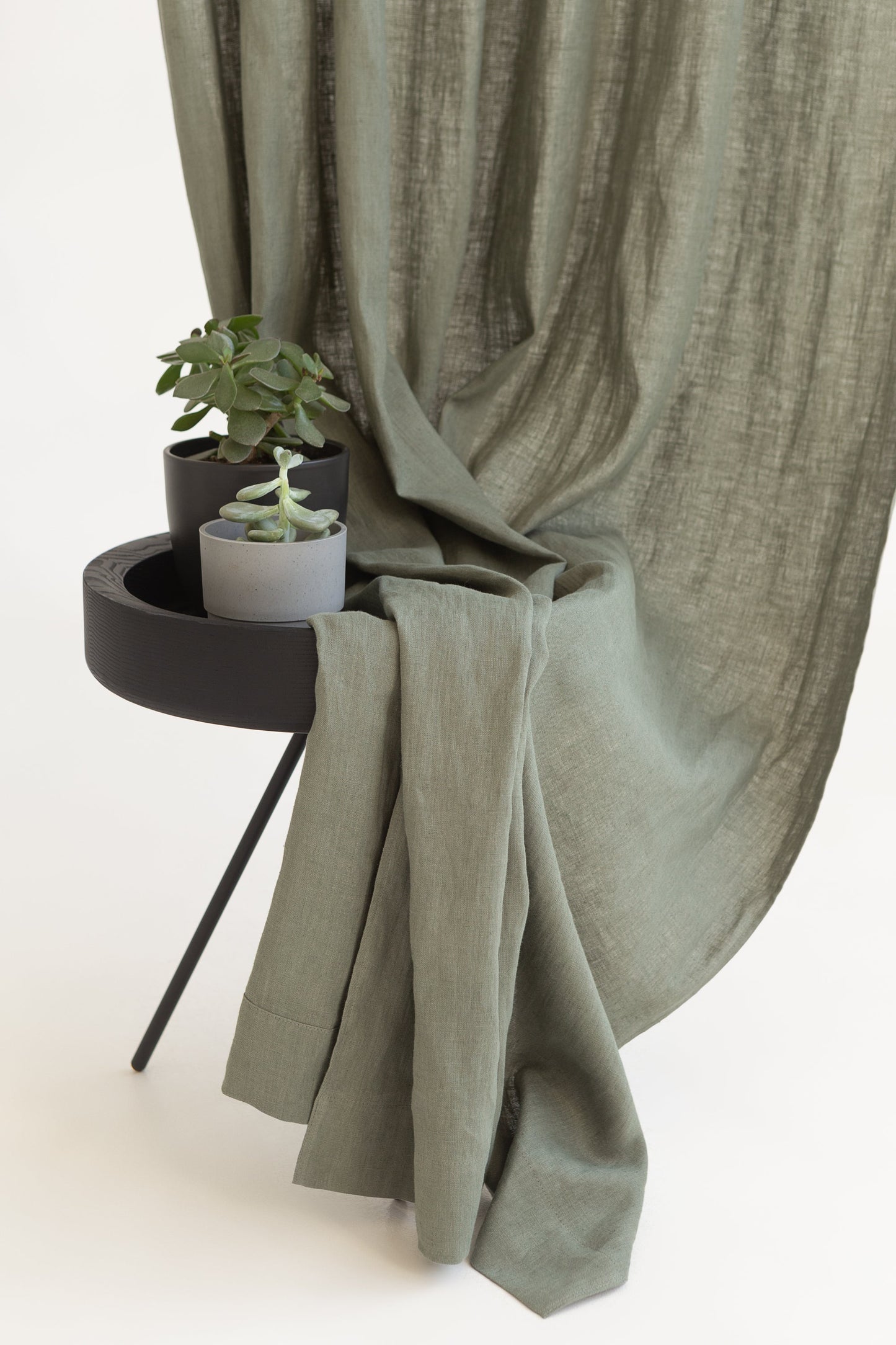 Safari Green linen curtain with rod pocket