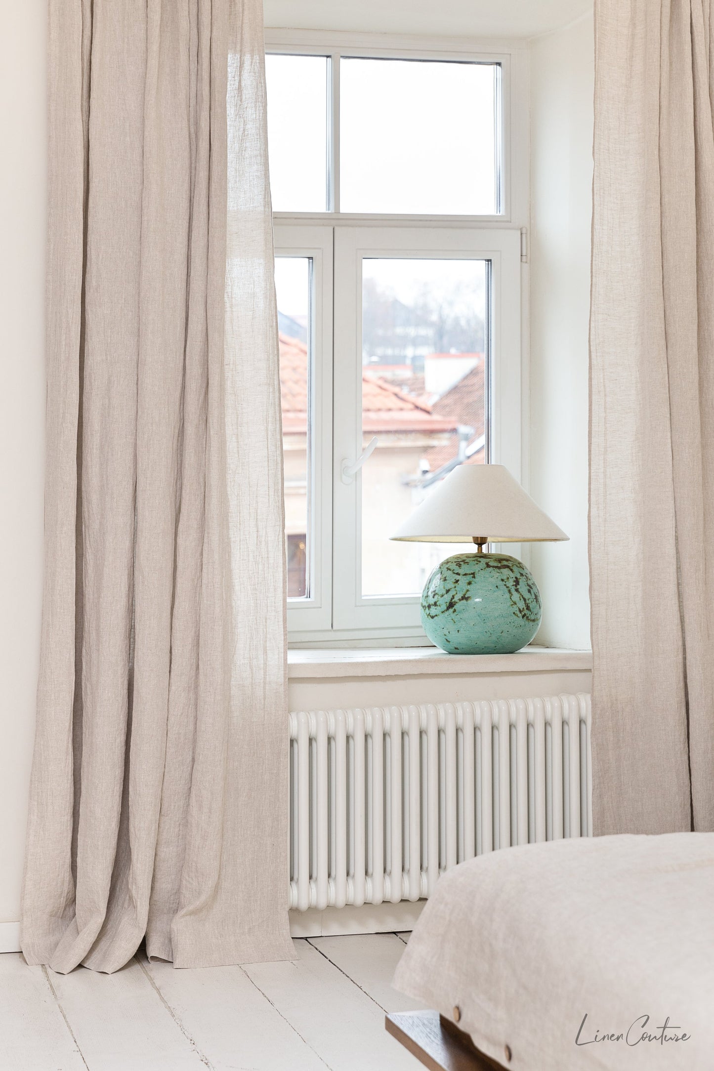 Extra Wide Natural Light Linen Curtain Panel with heading tape