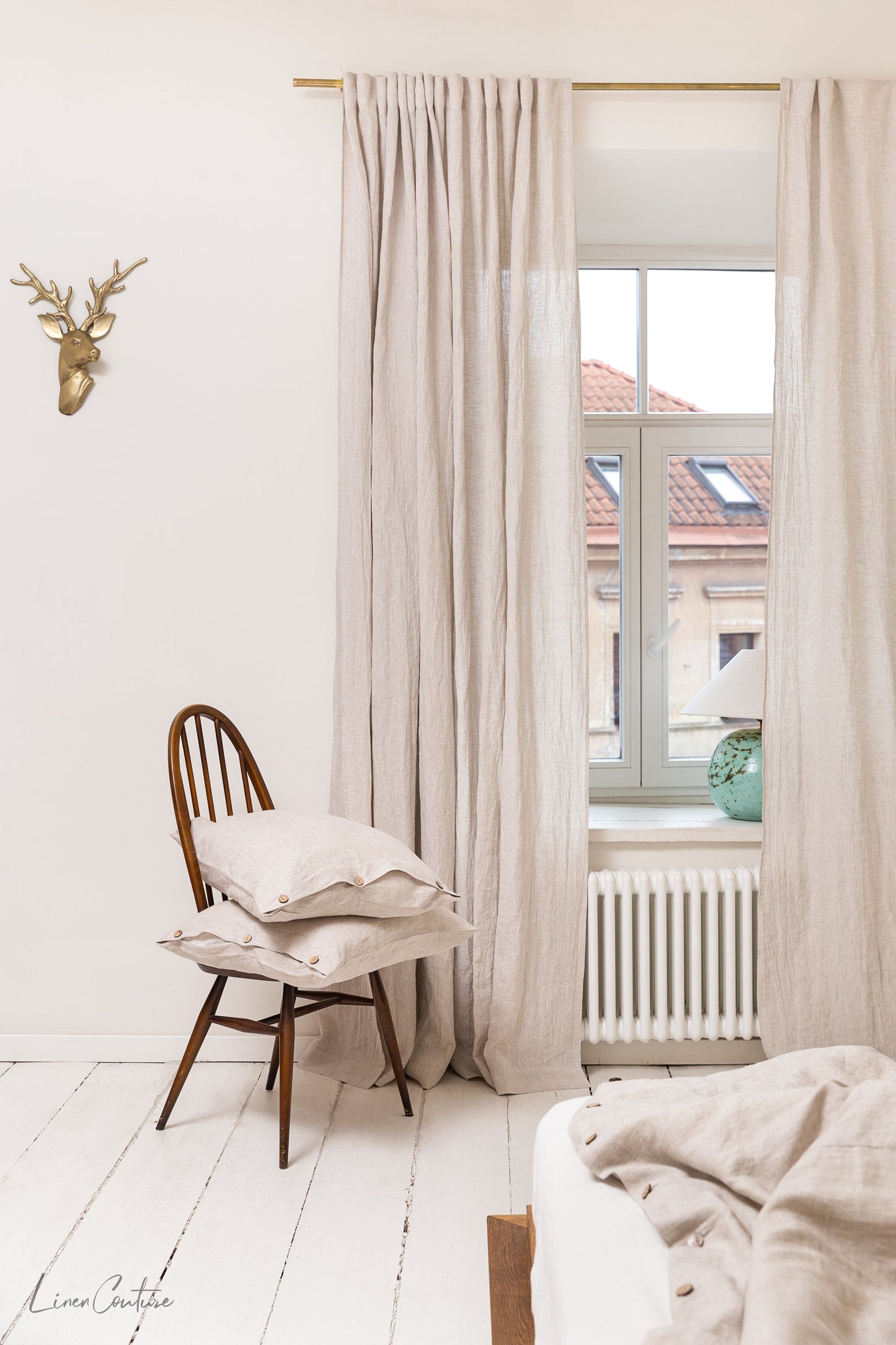 Extra Wide Natural Light Linen Curtain Panel with heading tape