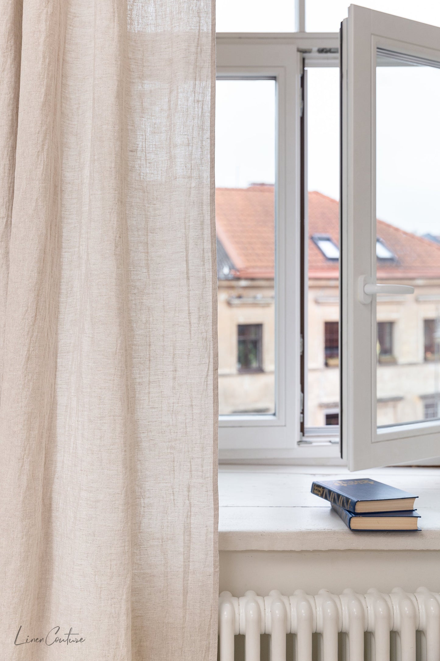 Natural light linen curtain with rod pocket