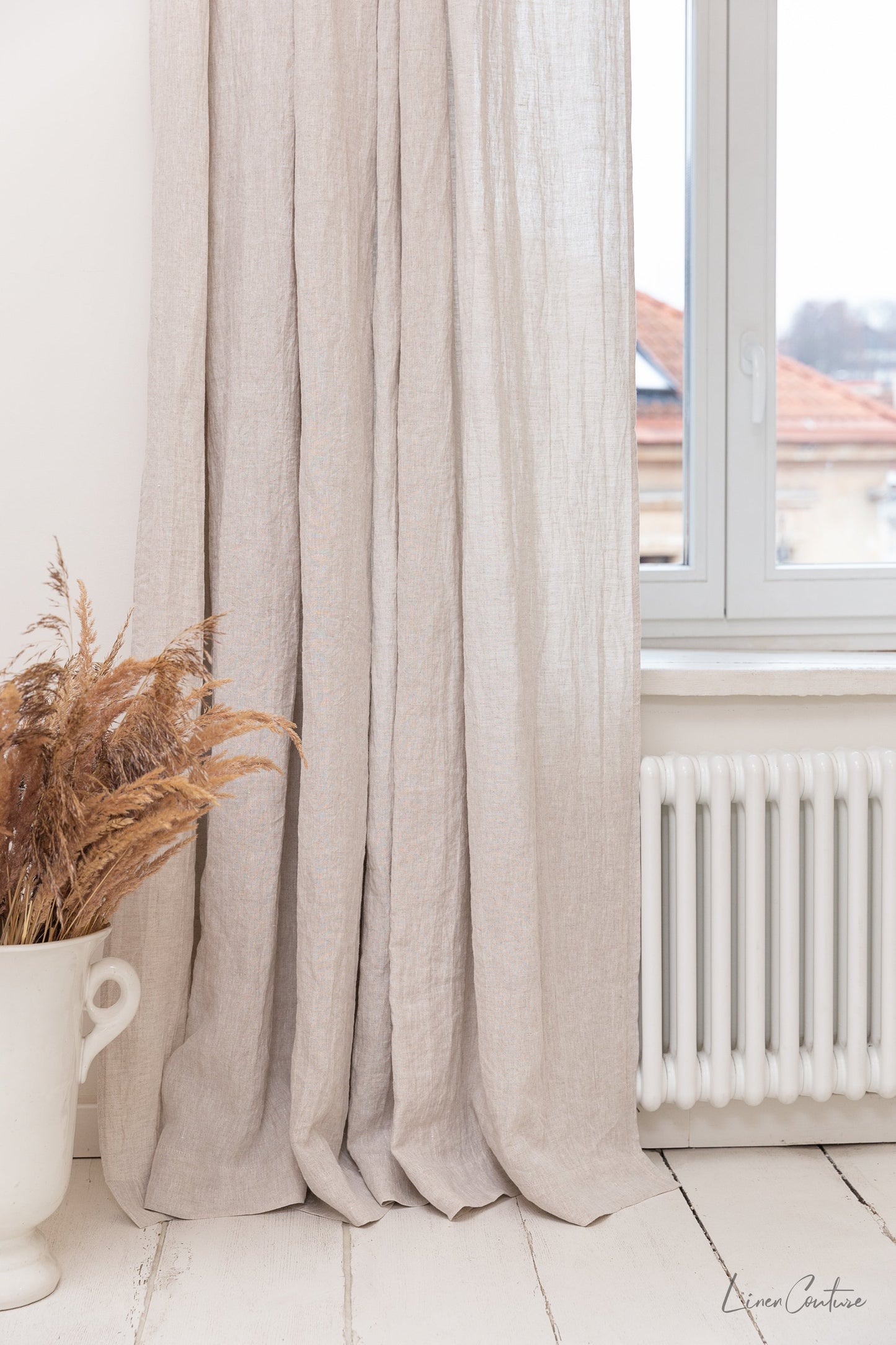 Natural light linen curtain with rod pocket