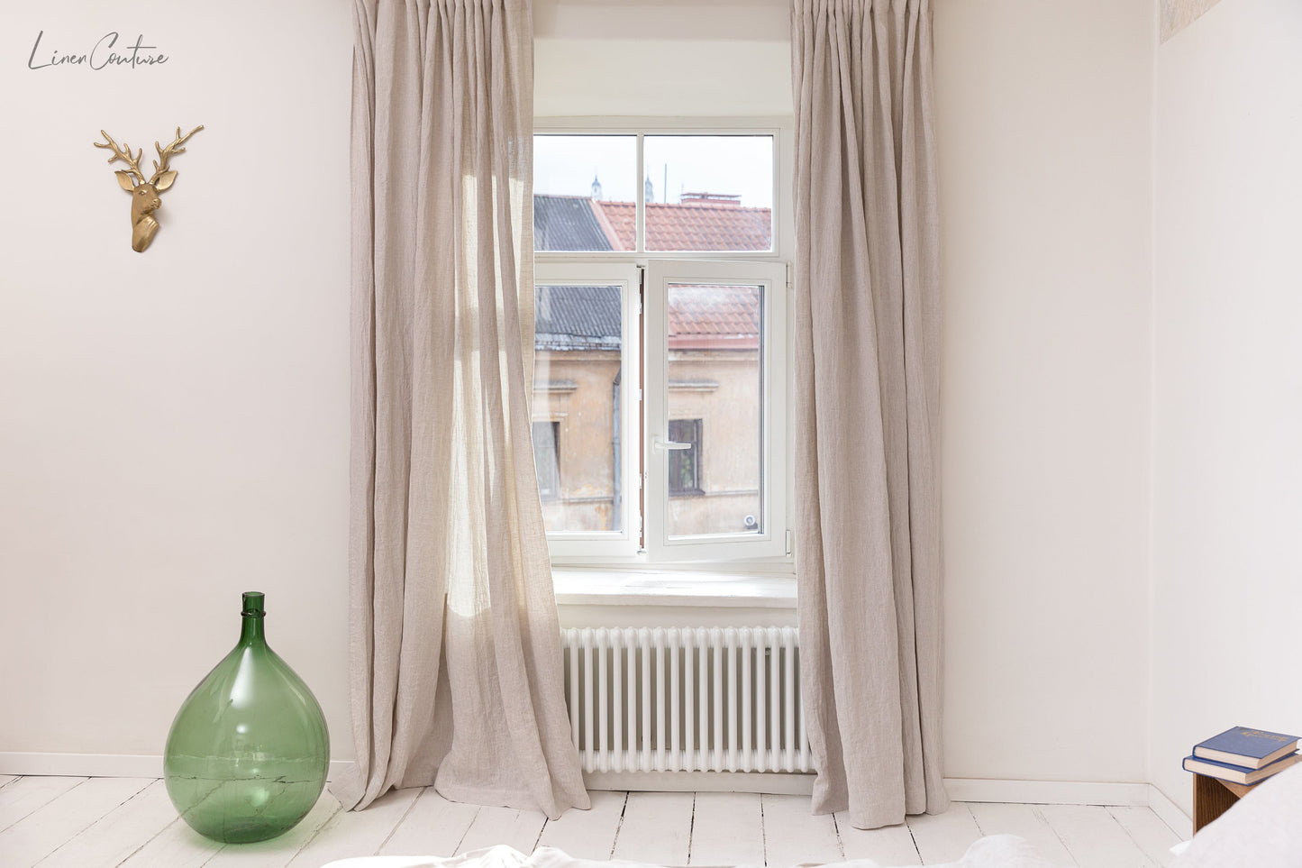 Natural light linen curtain with rod pocket
