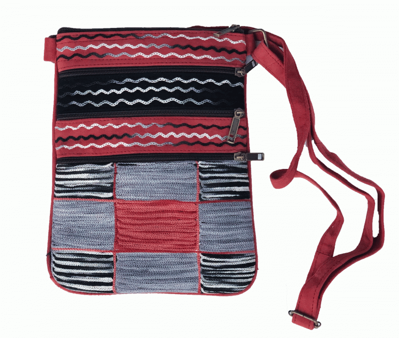 Red and Gray Suede Cross Body Bag