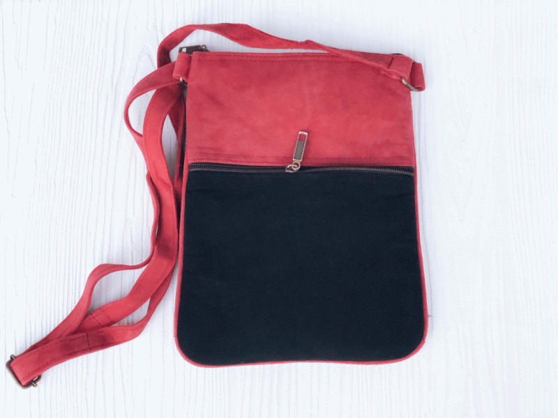 Red and Gray Suede Cross Body Bag