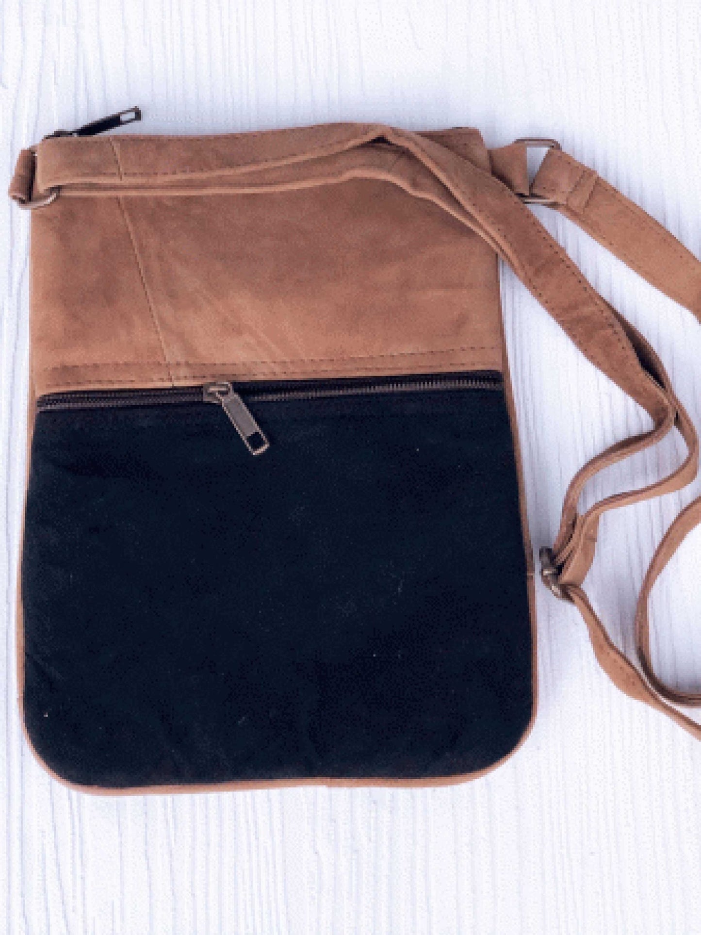 Purple, Green and Peach Suede Cross Body Bag