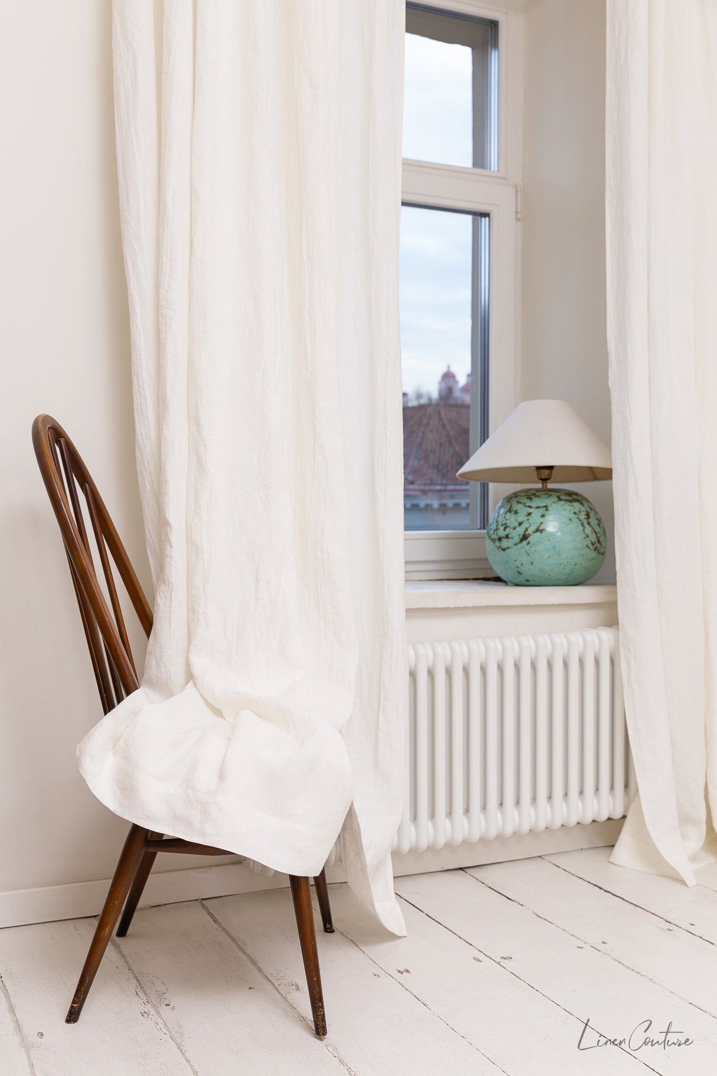 Extra Wide Natural Light Linen Curtain Panel with heading tape