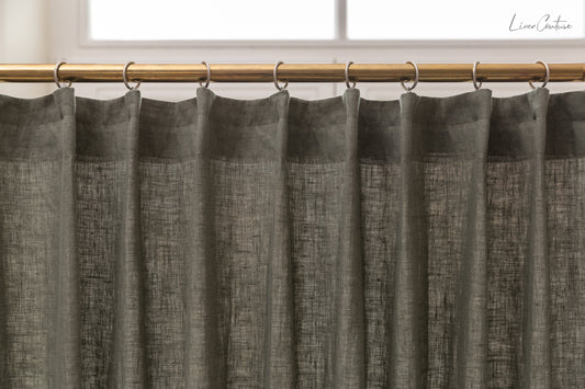Linen curtain with pleating tape and crown in Safari green