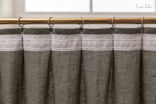 Linen curtain with pleating tape and crown in Safari green