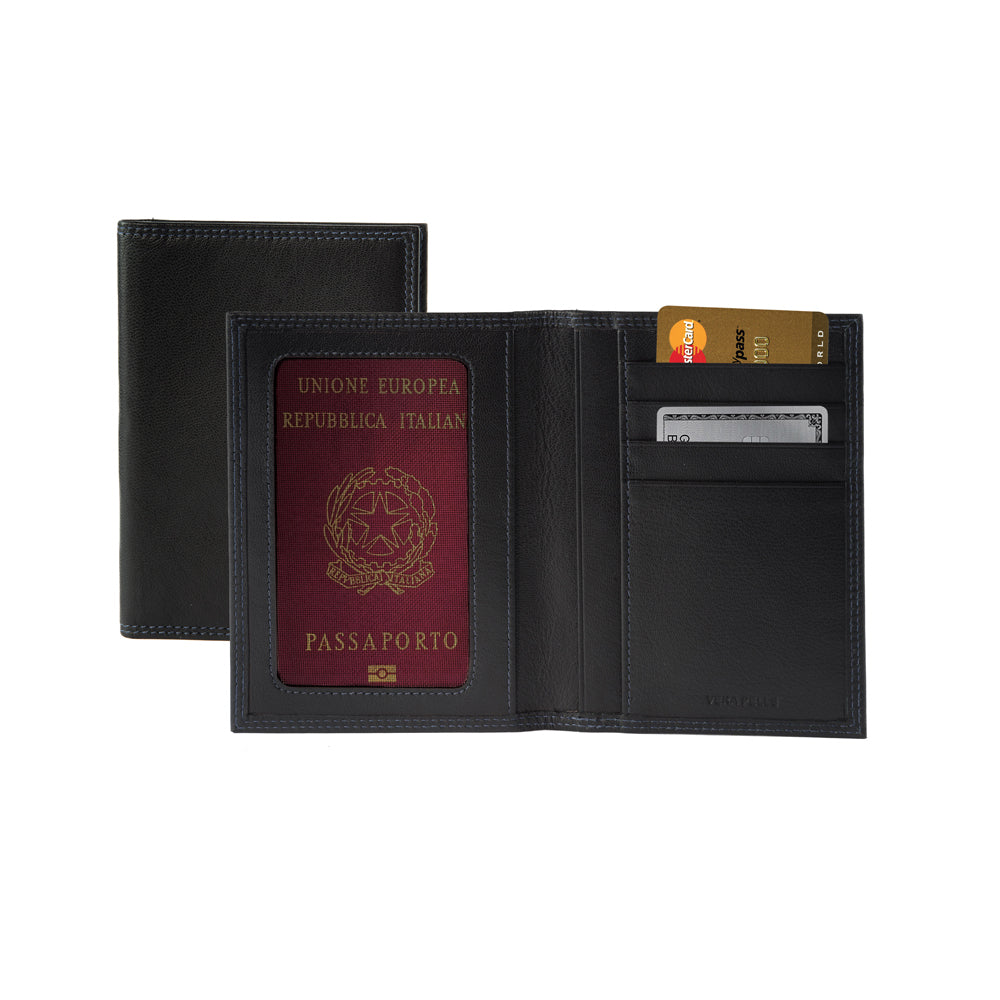 K10222AB | Porta Documenti + Passaporto in Vera Pelle pieno fiore, con