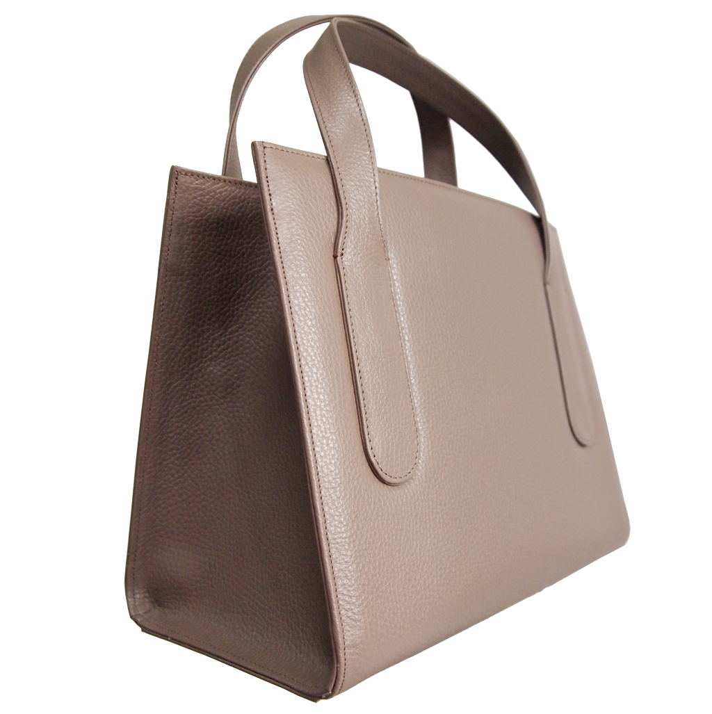 Large Pebbled Calf Leather Tote Taupe