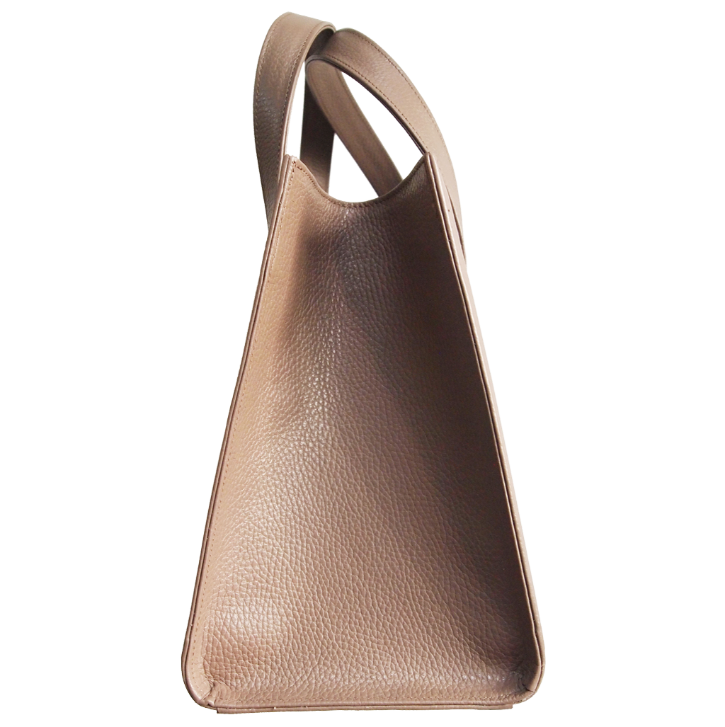 Large Pebbled Calf Leather Tote Taupe