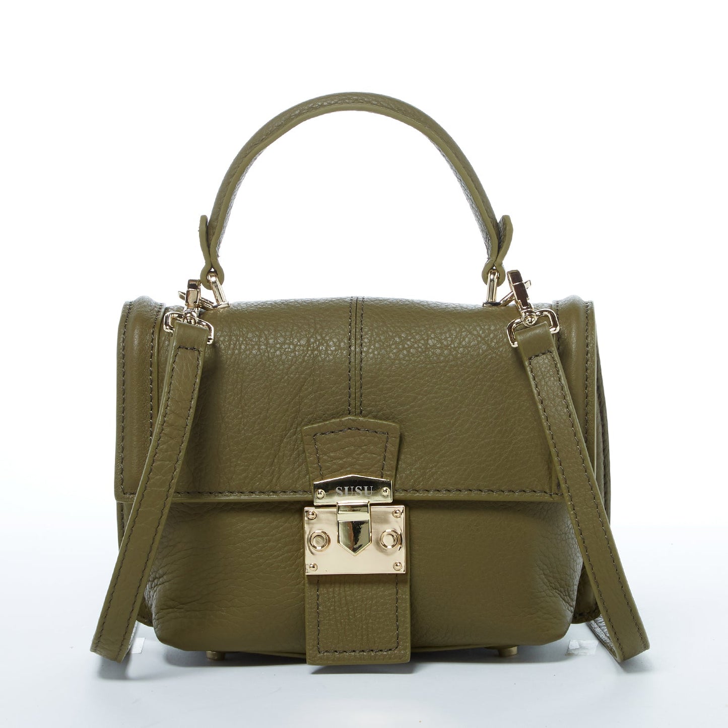 SUSU Leather Backpack for Women Convertible Crossbody Bag Olive Green