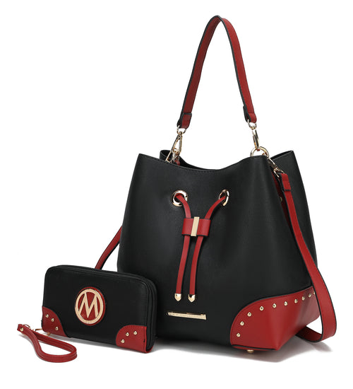 Candice Color Block Bucket Bag with matching Wallet