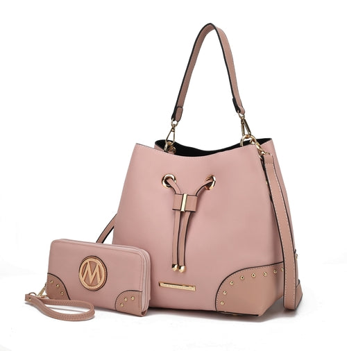 Candice Color Block Bucket Bag with matching Wallet