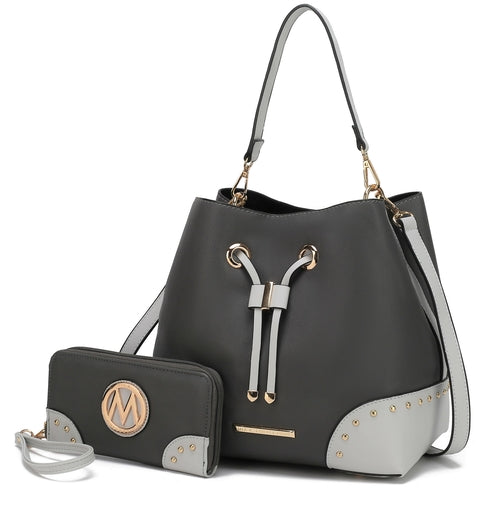 Candice Color Block Bucket Bag with matching Wallet