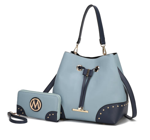 Candice Color Block Bucket Bag with matching Wallet