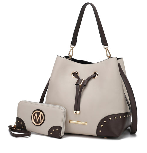 Candice Color Block Bucket Bag with matching Wallet