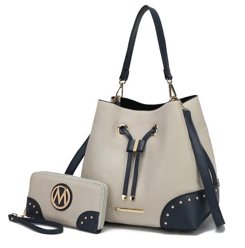 Candice Color Block Bucket Bag with matching Wallet
