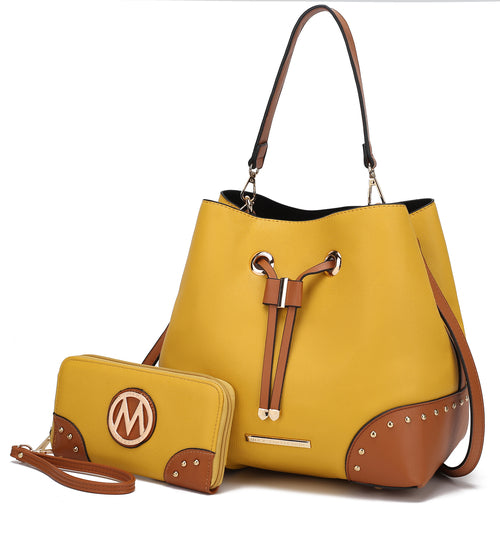 Candice Color Block Bucket Bag with matching Wallet