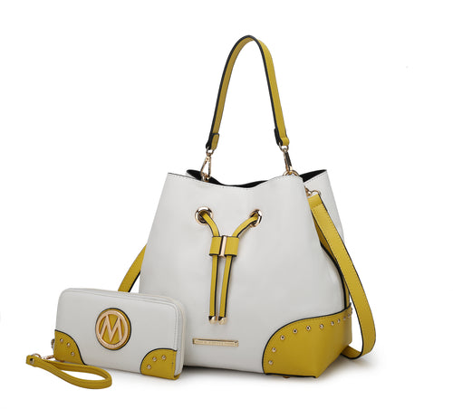 Candice Color Block Bucket Bag with matching Wallet