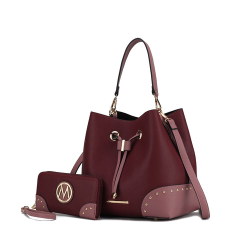 Candice Color Block Bucket Bag with matching Wallet