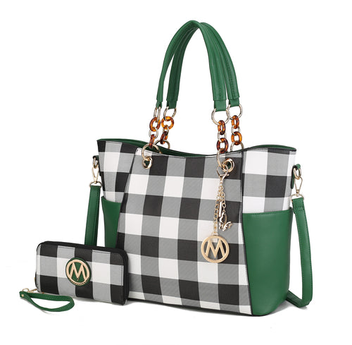 MKF Collection Mariely Checker Tote Handbag & Wallet Set by Mia K