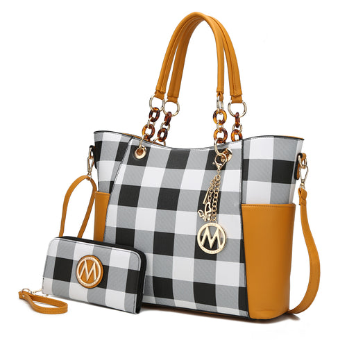 MKF Collection Mariely Checker Tote Handbag & Wallet Set by Mia K