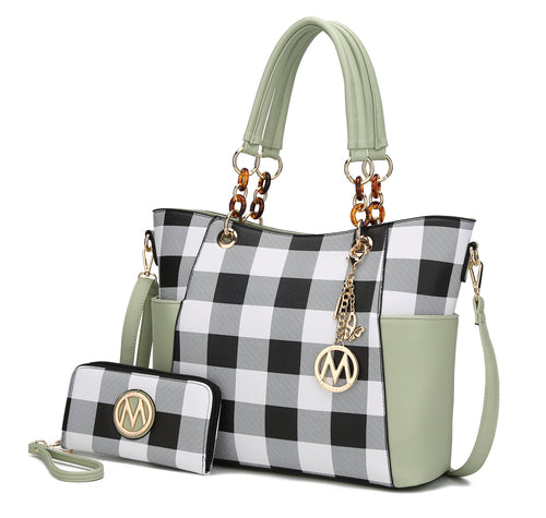 MKF Collection Mariely Checker Tote Handbag & Wallet Set by Mia K