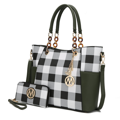 MKF Collection Mariely Checker Tote Handbag & Wallet Set by Mia K