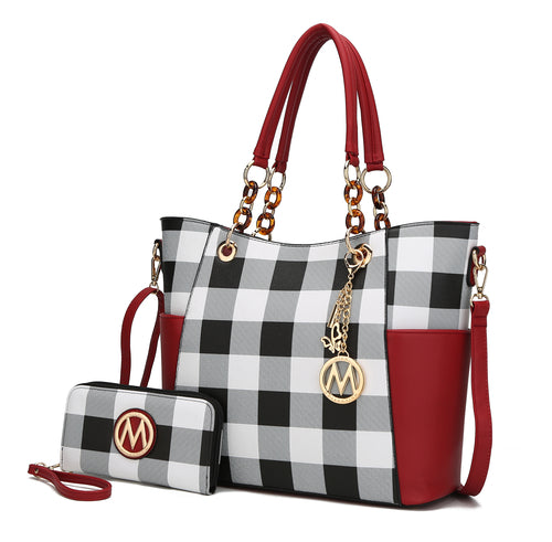 MKF Collection Mariely Checker Tote Handbag & Wallet Set by Mia K
