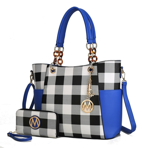 MKF Collection Mariely Checker Tote Handbag & Wallet Set by Mia K