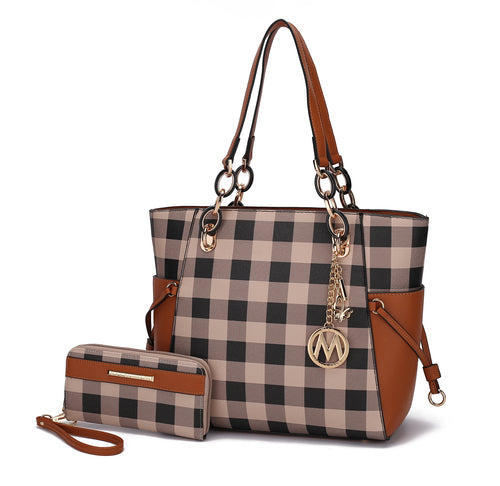 Yale Checkered Tote Bag with Wallet