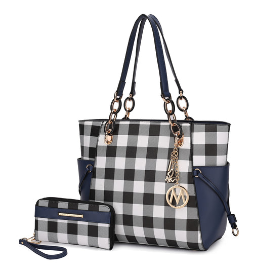 Yale Checkered Tote Bag with Wallet