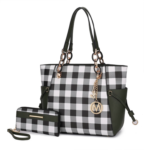 Yale Checkered Tote Bag with Wallet