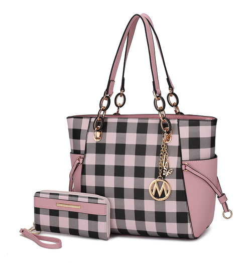 Yale Checkered Tote Bag with Wallet