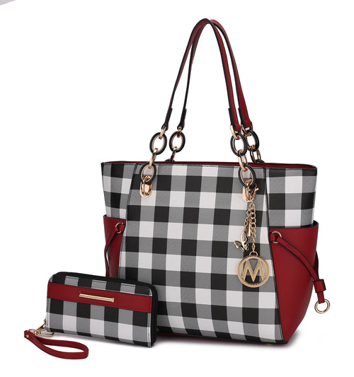 Yale Checkered Tote Bag with Wallet