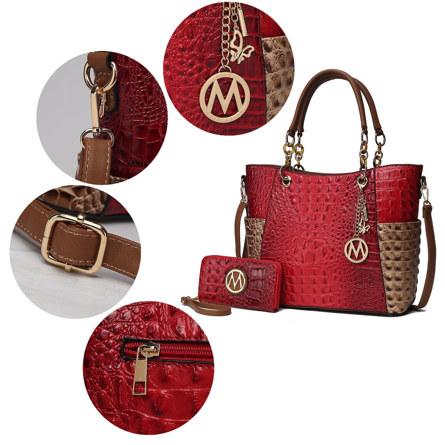 Merlina Faux Crocodile-Embossed Vegan Leather Women Tote Bag with