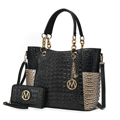 Merlina Faux Crocodile-Embossed Vegan Leather Women Tote Bag with