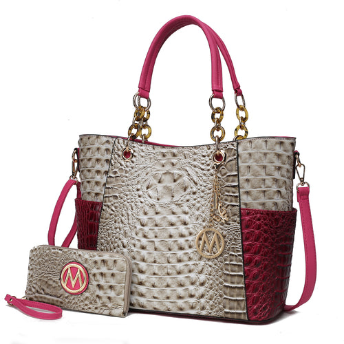 Merlina Faux Crocodile-Embossed Vegan Leather Women Tote Bag with