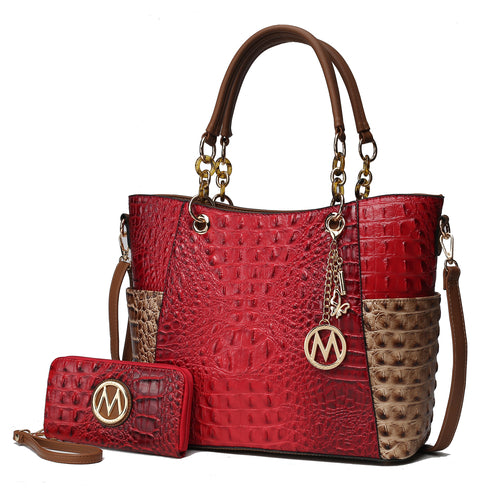 Merlina Faux Crocodile-Embossed Vegan Leather Women Tote Bag with