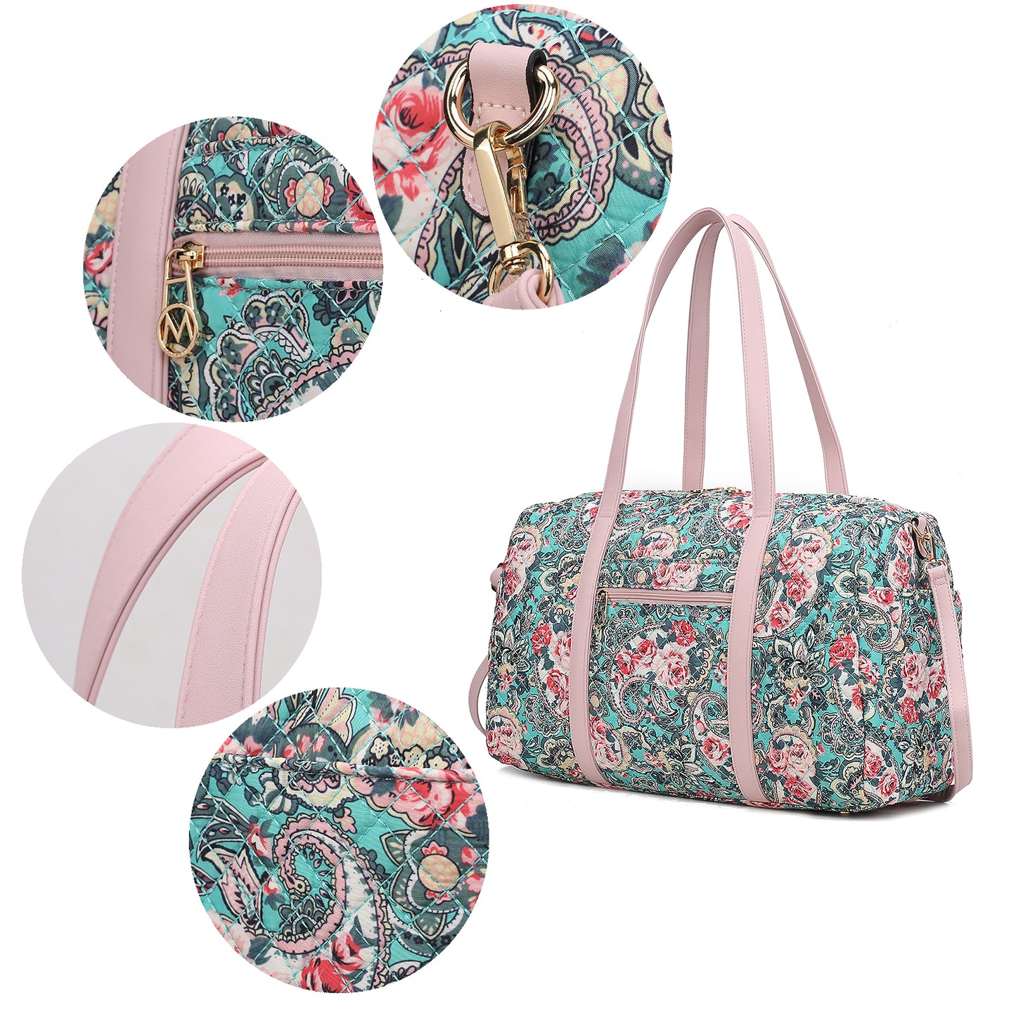 Khelani Quilted Cotton Botanical Pattern Women Duffle Bag