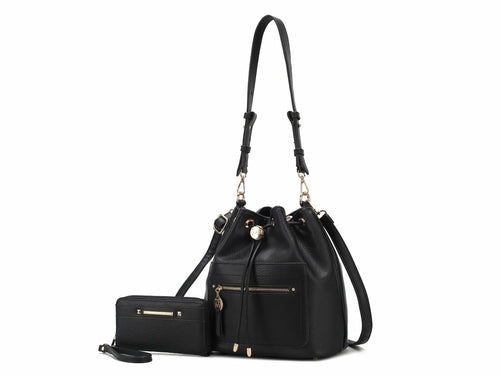 Larissa Vegan Leather Women Bucket Bag with Wallet