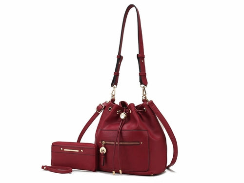 Larissa Vegan Leather Women Bucket Bag with Wallet