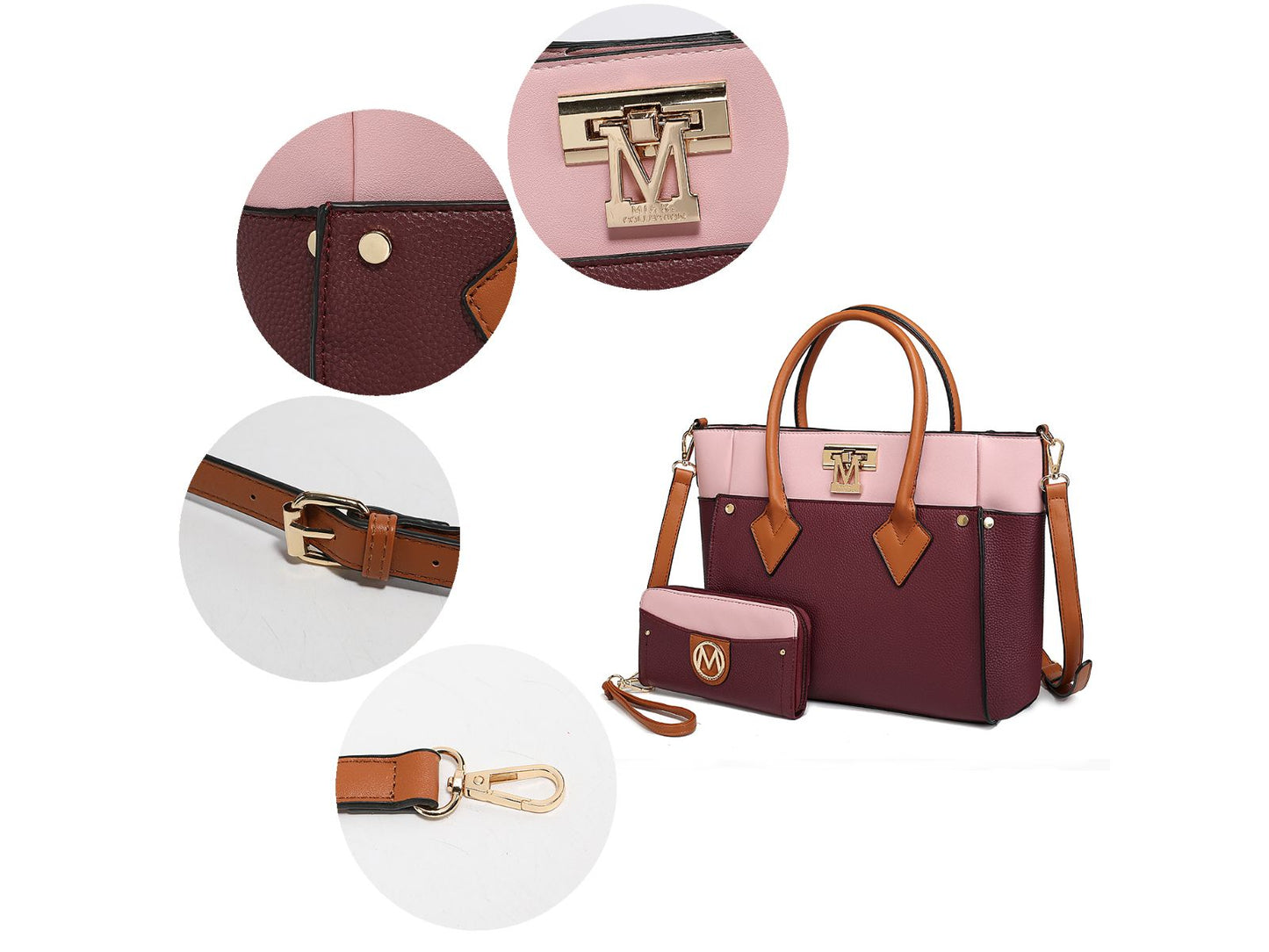 Brynlee Color-Block Vegan Leather Women Tote Bag with Wallet By Mia k