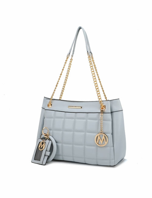 Mabel Quilted Vegan Leather Women Shoulder Bag with Bracelet Keychain