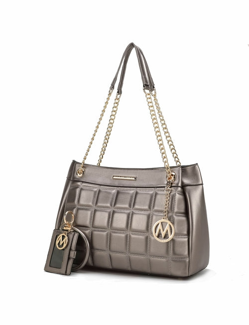 Mabel Quilted Vegan Leather Women Shoulder Bag with Bracelet Keychain