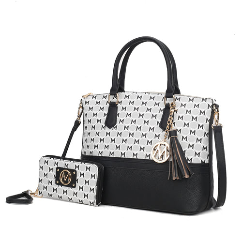 Saylor Circular M Emblem Print Women Tote Bag with matching Wristlet