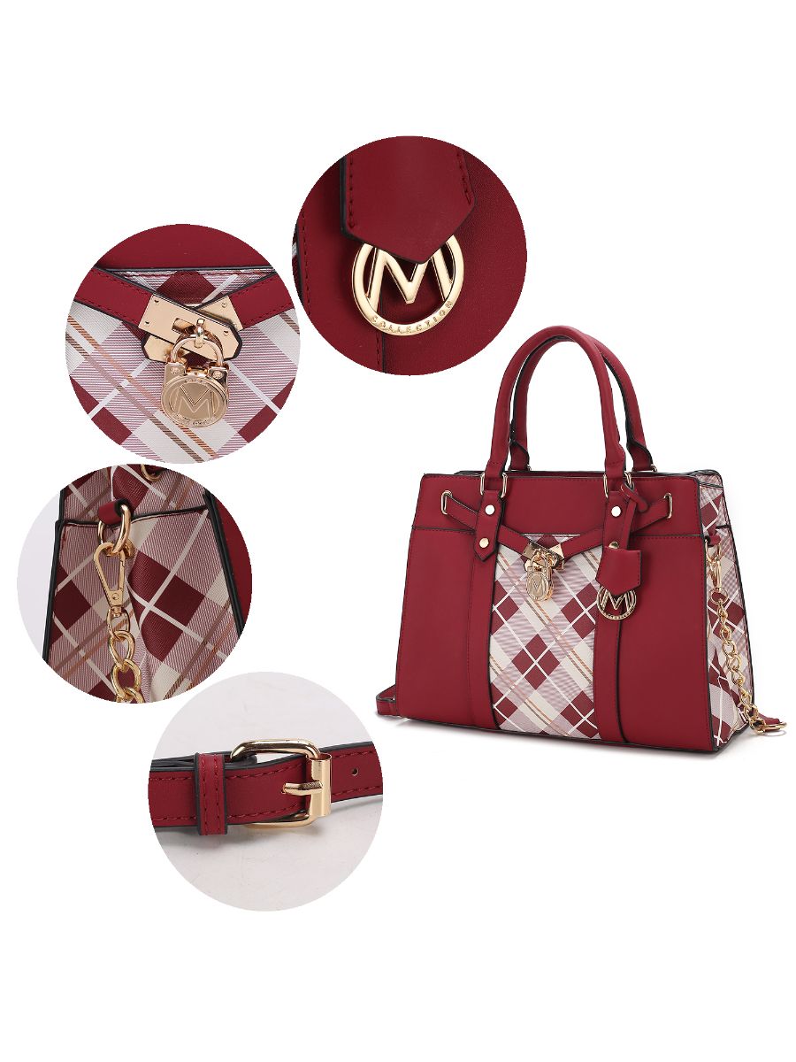 Christine Plaid Vegan Leather Satchel Bag with Wallet