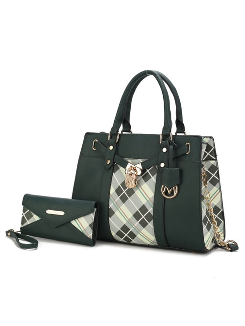 Christine Plaid Vegan Leather Satchel Bag with Wallet