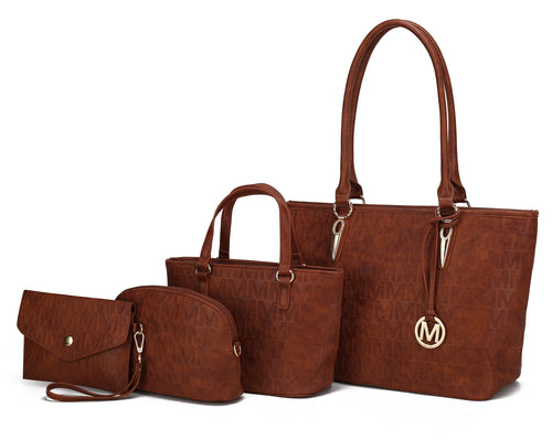 Edelyn embossed M Signature 4 PCS Tote Set